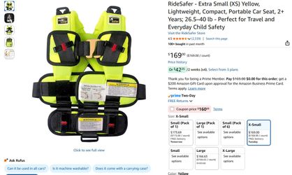 RideSafer (XS) Child Travel Vest GEN5 Car Seat JD14001YEB - 22-40 LB