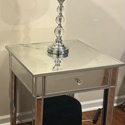 Two Mirrored End Tables W/Two Lamps