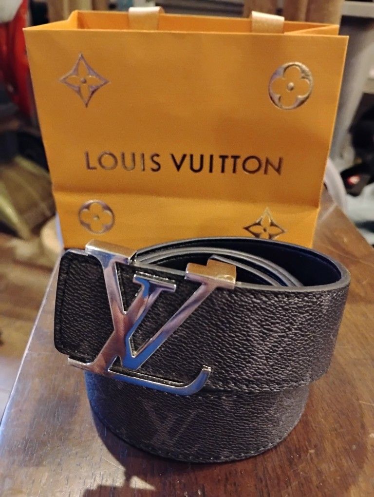 LV Men's Belt (Black w/LV Moniker & Silver Buckle
