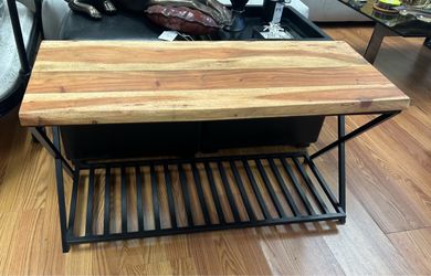 Teak Entry Hall Bench Shoe rack Bench 34” W x 14” D x 18.5” H with rubber shoe mat
