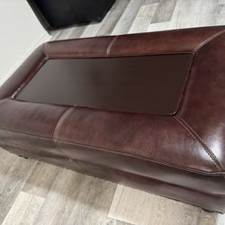 Brown Leather Ottoman 