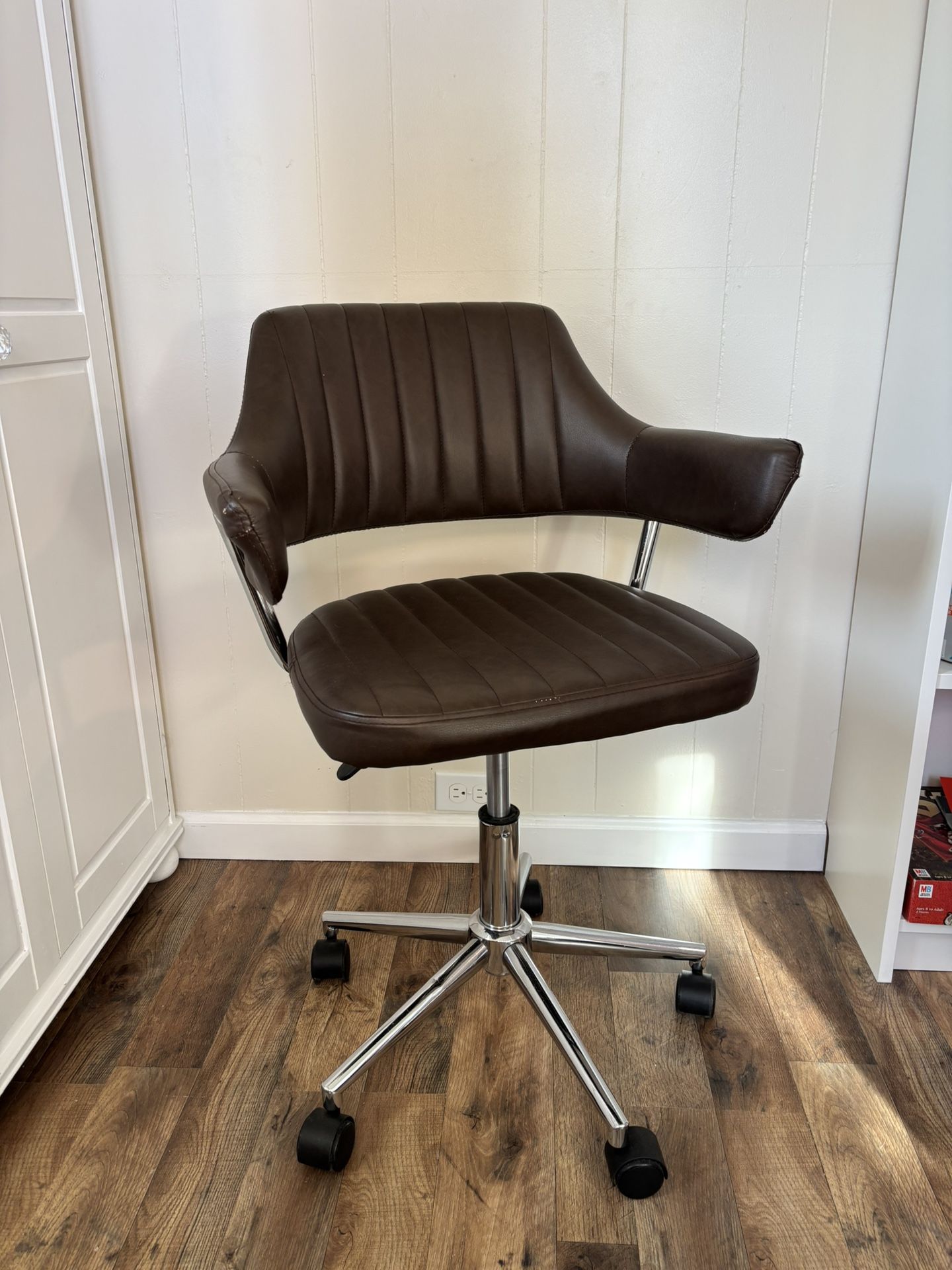 Brown Faux Leather And Chrome Computer Chair