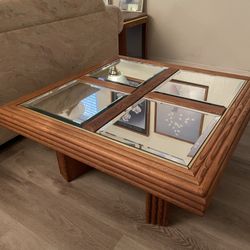 Mirror-inlay Wood Coffee Table. 