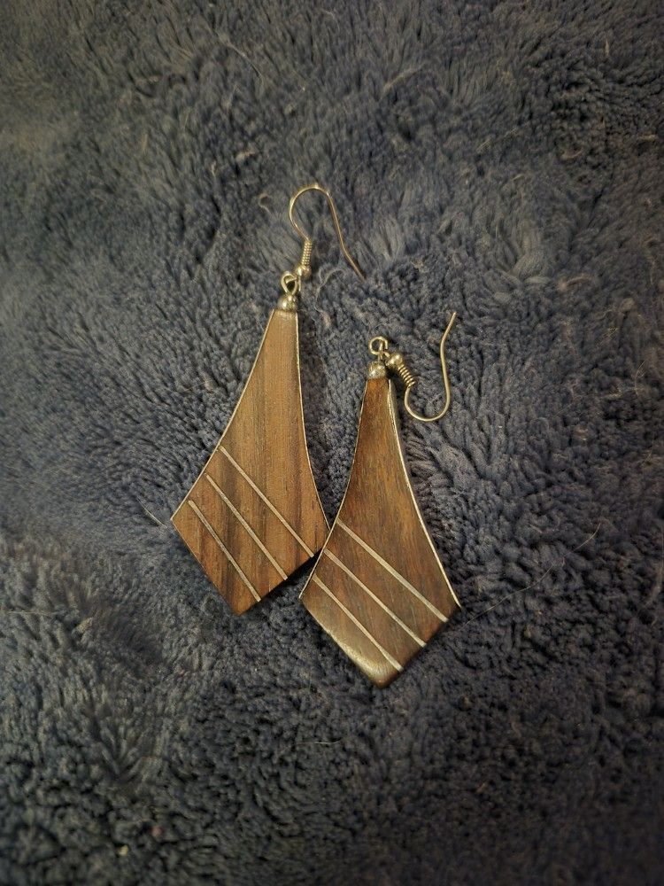 Unique Wood And Sterling Silver Earrings