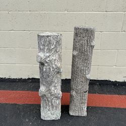 Vintage Carved Stone Log Sculptures – Pair Rustic Garden Art