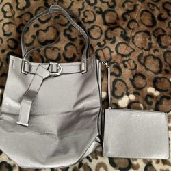 Calvin Klein Medium Metallic Platinum Tote 