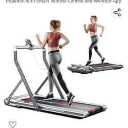 Treadmill 2-in-1 Folding Treadmill Under Desk Walking Treadmill for Home with Foldable Handrail Wide Tread Belt Super Slim Mini Quiet Treadmill with S