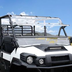 3-IN-1 Flip Up Front Windshield Compatible with 2015-2025 Kawasaki Mule Pro FXT DXT DX FX Accessories Clear Hard Coat Poly 1/5" Front Flip Windscreen 