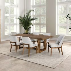 Brand New Chestnut & Grey 7pc Formal Dining Table Set 