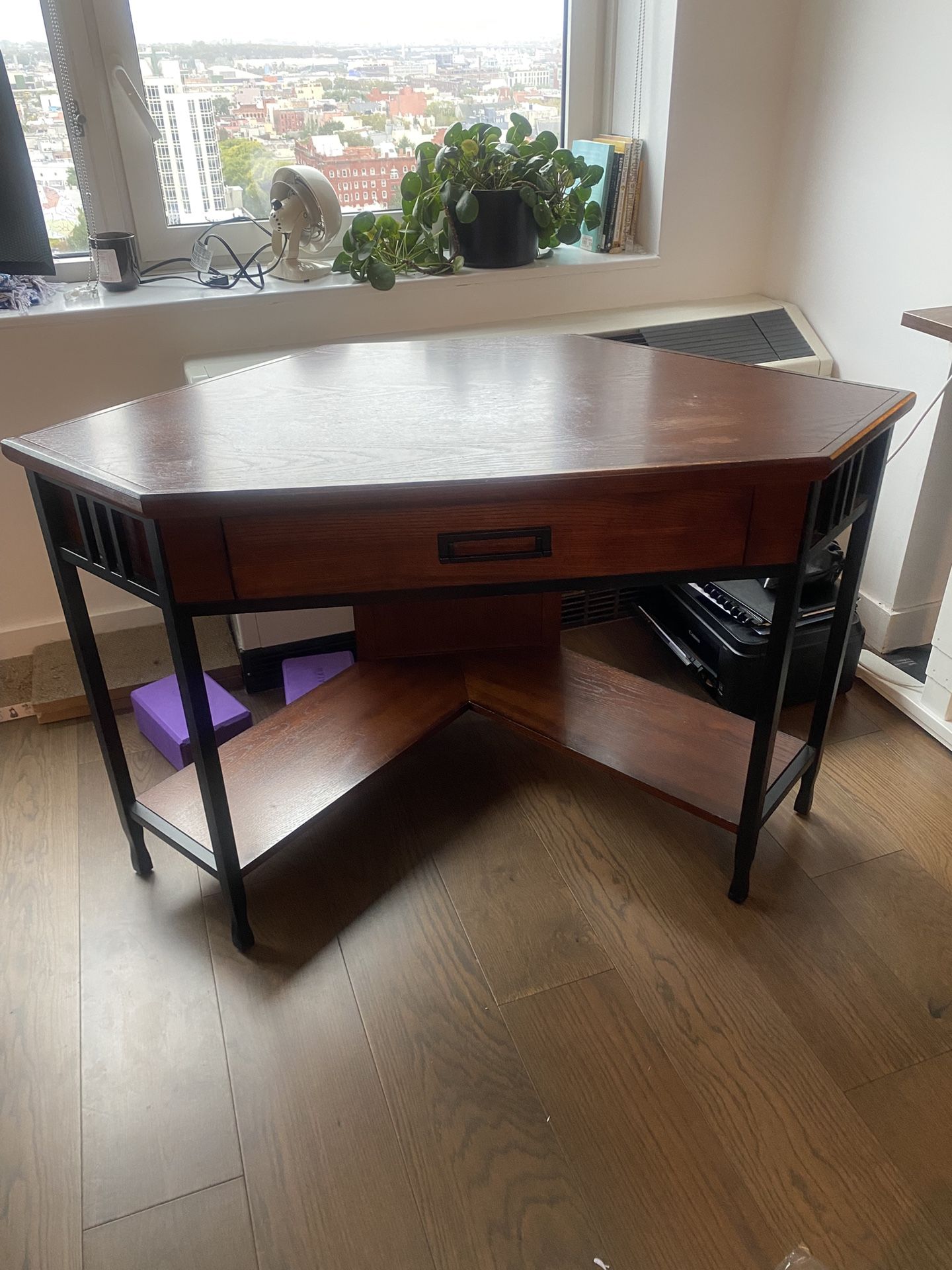 Oak And Black Desk