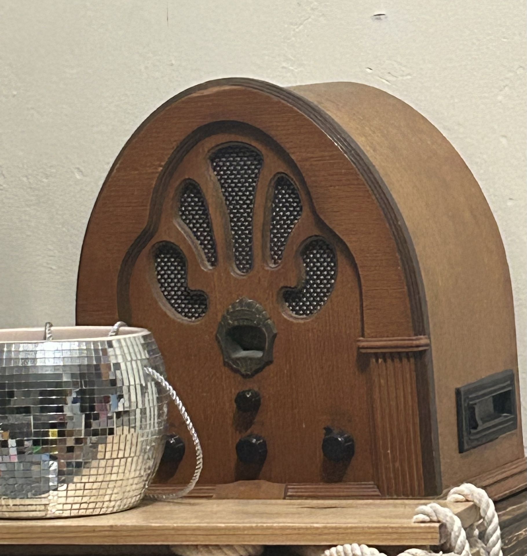 Vintage-style AM/FM radio, with a cassette player