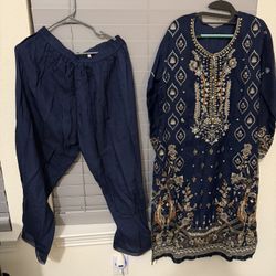 Navy Blue XL Size Fancy Embroidered 2 Piece 