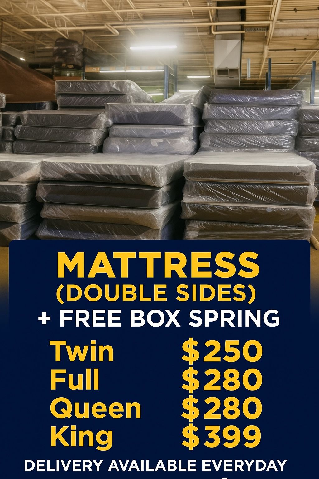 Queen Mattress ( Double Aides) Come With Free Box Spring - Free Delivery 🚚 Today