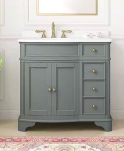 Terryn 37 in. Single Sink Dusk Green Bath Vanity with Engineered White Marble Top (Assembled)