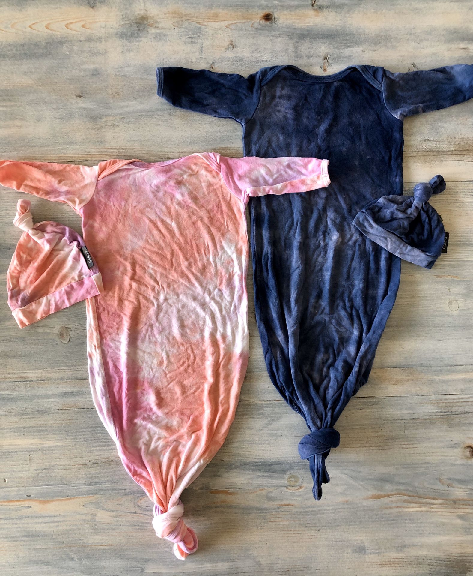 Tie knotted sleeper gowns, pajama sleep sacks, set of 2, Sz 0-6mo by Spearmint Love