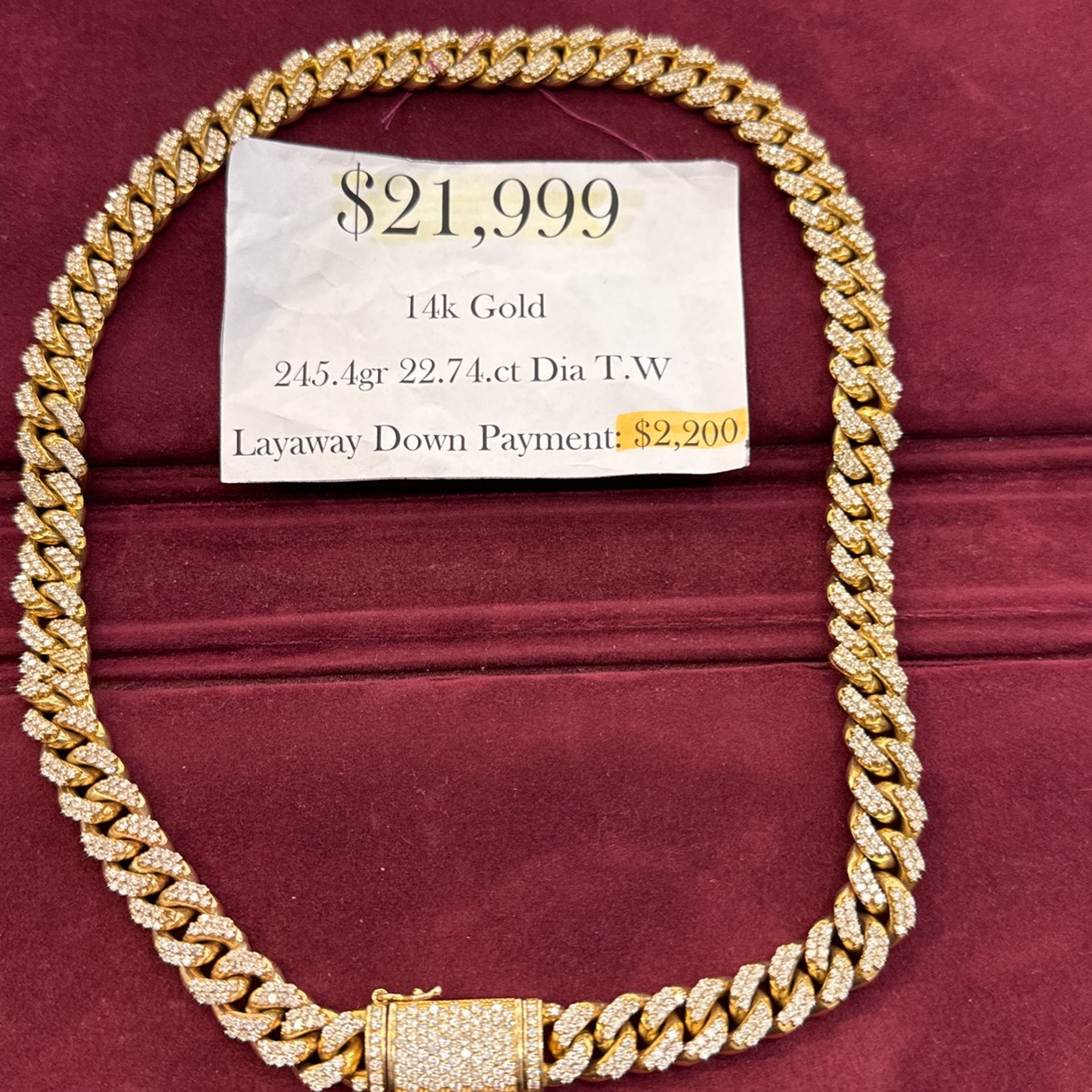 Cuban Link Chain With Diamonds 245.4 Grams 22.74 Ct Of Diamonds T.W.