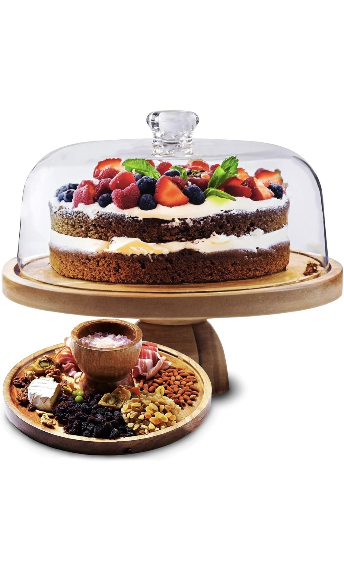 Cake Stand with Acrylic Dome Lid 2-in-1 