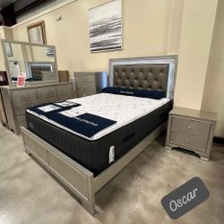 $39 Down Bedroom Set Queen or King Bed Dresser Nightstand Mirror Chest Optional Amalia Gold