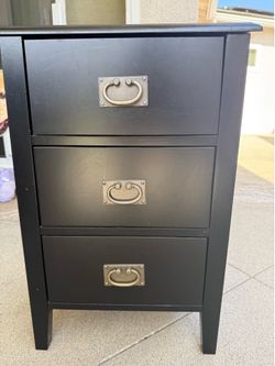 Black 3-Drawer Nightstand with Brass Hardware