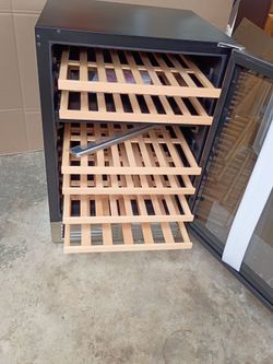 Wine Cooler with Wood Shelves and Glass Door