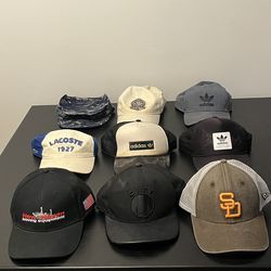 9 Hat Lot – Adidas, Lacoste, New Era, Padres + More (Trucker/Snapback)