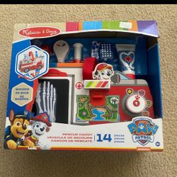 Melissa & Doug PAW PATROL 14 Pc Wooden RESCUE CADDY Vehicle New-Box Damaged