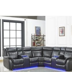 Sectional Sofa With LED Light USB Bluetooth 
