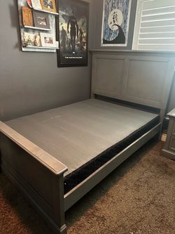 Gray Wood Full Bed Frame with Headboard