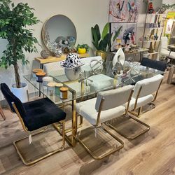 Luxury Gold Dining Table And 6 Dining Chairs