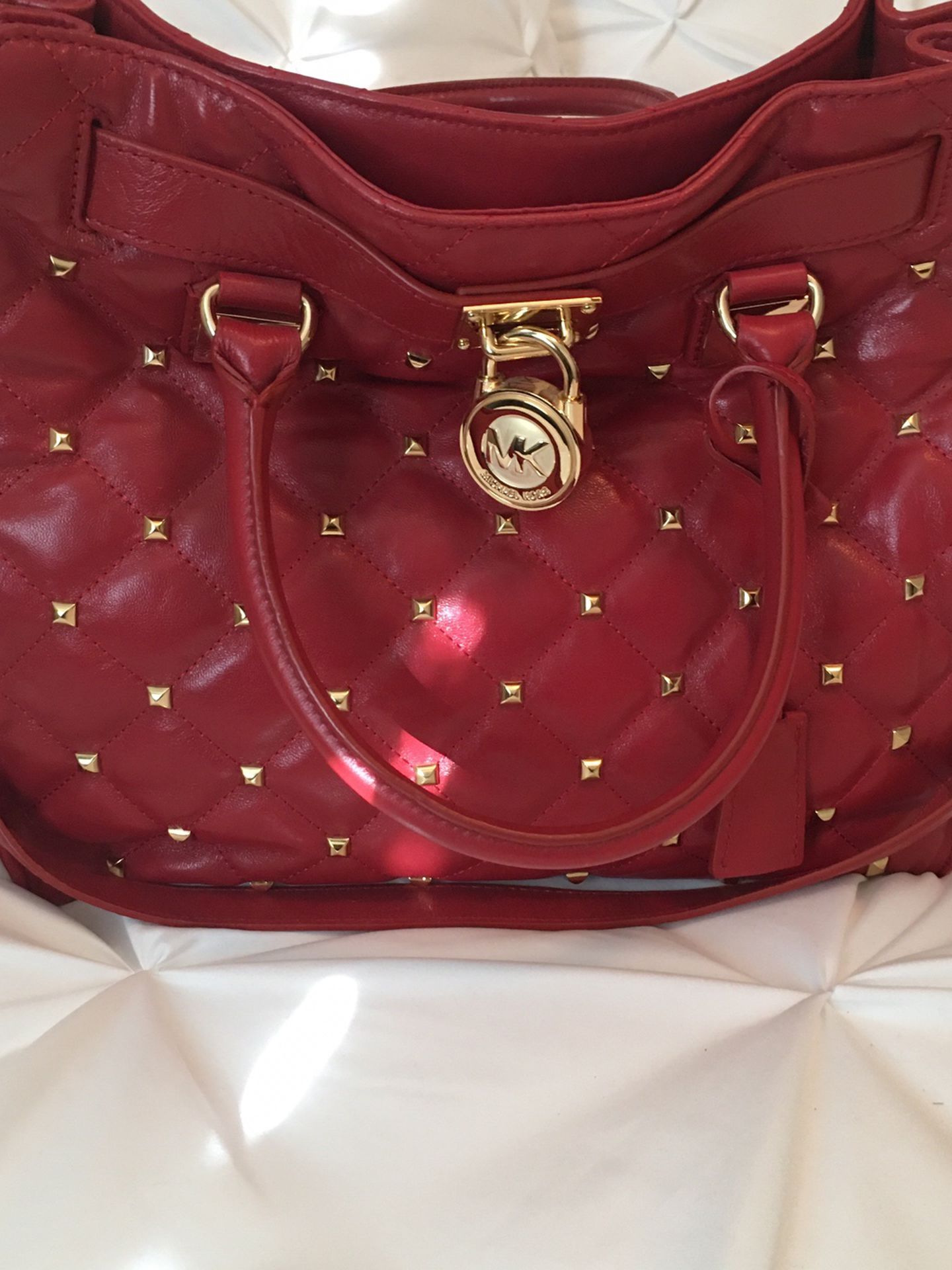 Michael Kors Red Quilted Studded Hamilton