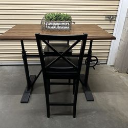 Extremely Heavy Table And 2 Black Bar Stool Chairs