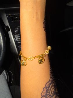 14kGold Charm Bracelet with heart Pendants