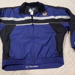 Pure Polaris Winter Coat Men's Size XL Black Blue Snowmobile Jacket Racing Nylon