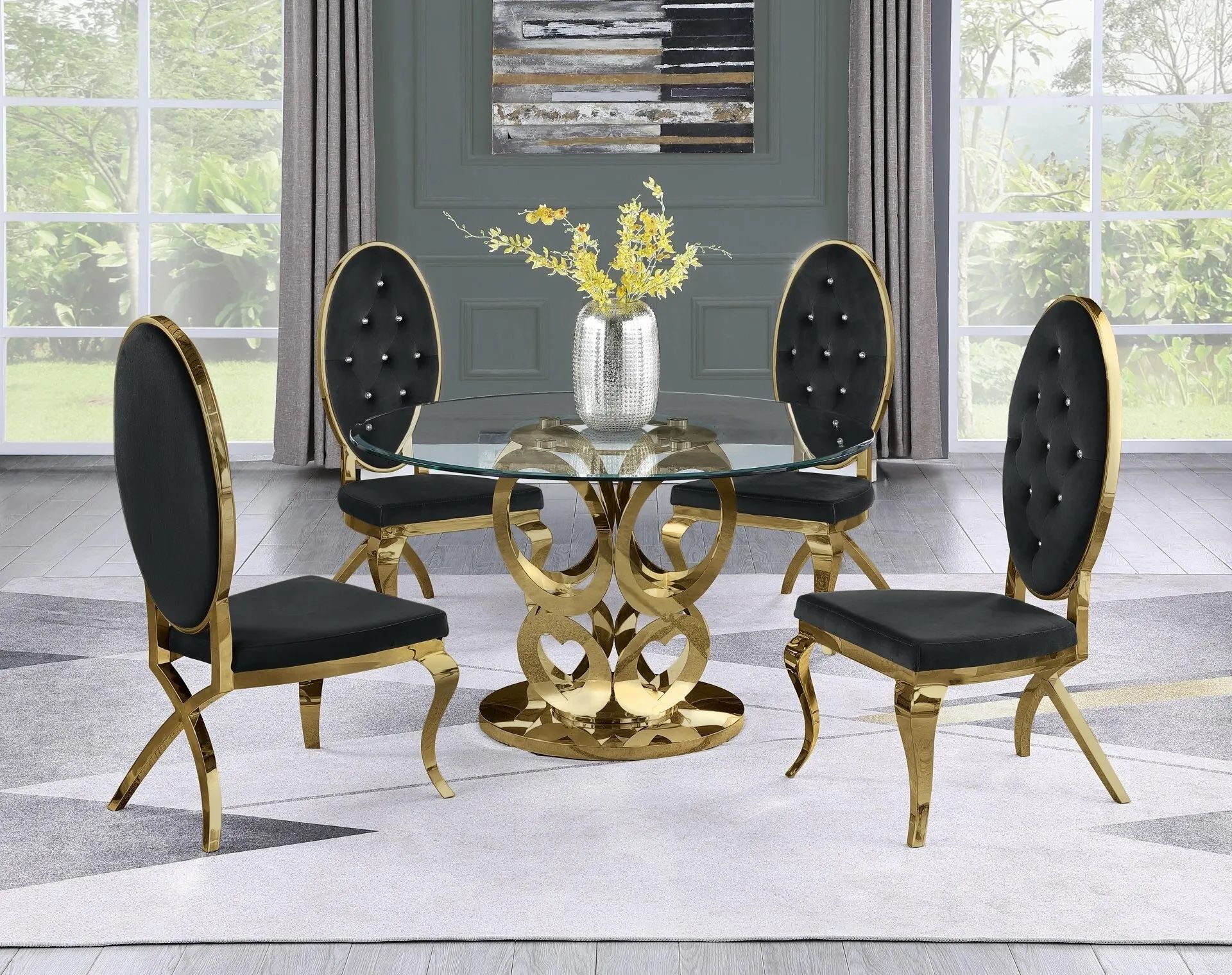 5 PCS Victorine II Collection Dining set-available in 3 colors-available also with gold frame $1,879.00 Hot Buy! Free Delivery 🚚