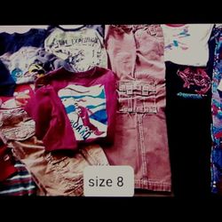 Boys Size 8 Clothing 12pc LOT (Cargo Baggy Pants & Shorts, Shirts, PJs, Hoodie)