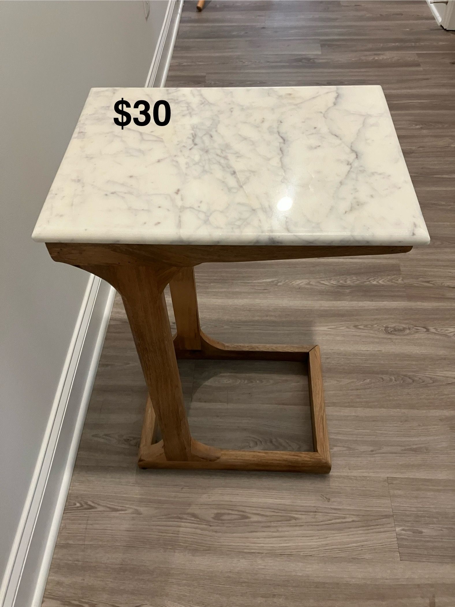 Real Marble And Wood Accent Table