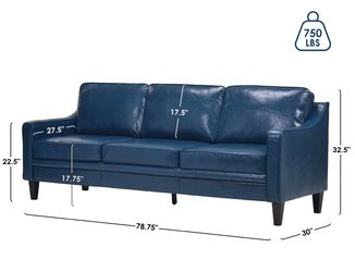 Blue leather mid century modern sofa