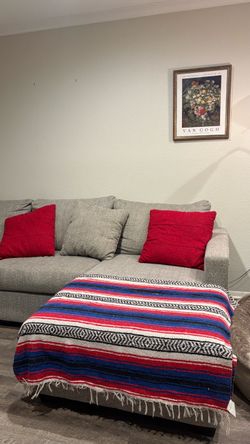 Gray Sectional Fabric Sofa with Throw Pillows