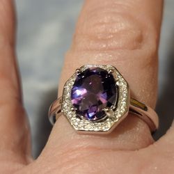 Beautiful Natural 4 Ct Purple Amethyst With White AAA White Cz's. Size 7.3 1/4 'S Thumbnail