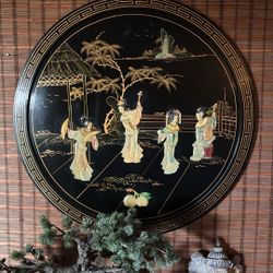 Beautiful Antique Round Wall Panel Display Vintage Chinese 