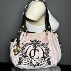 Rare Vintage Y2K Juicy Couture Pink Velour Small Shoulder Bag