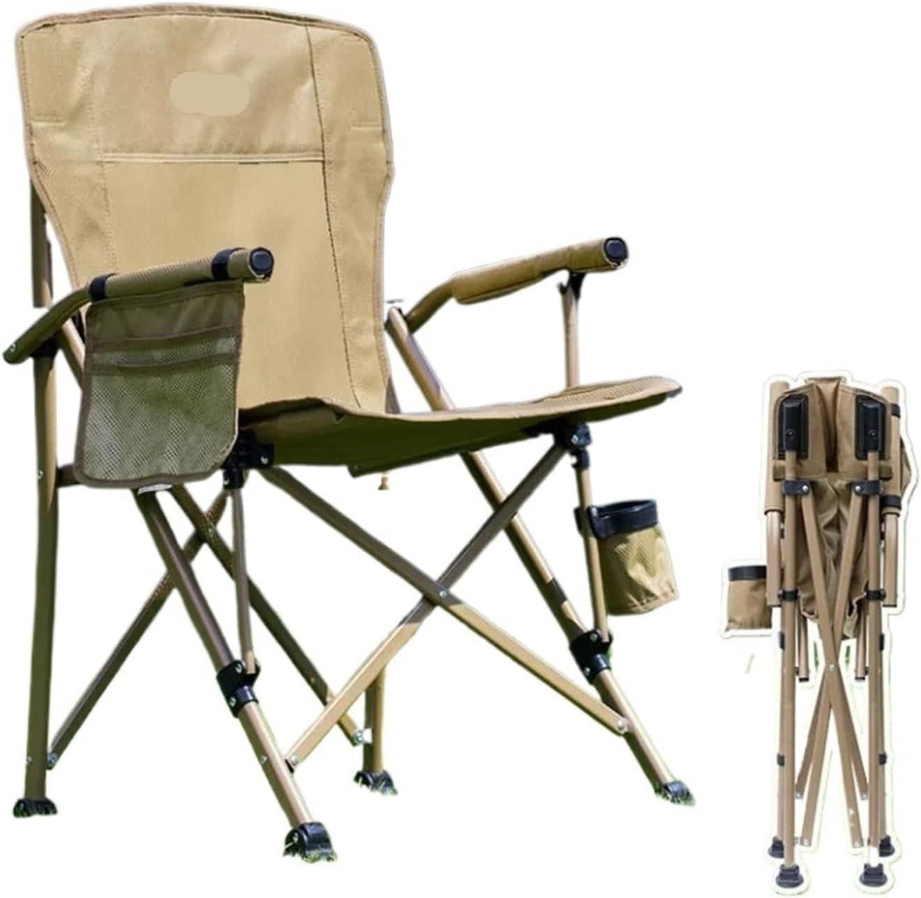 Camping Chair Hard Arm High Back Lawn Chair Heavy Duty with Cup Holder, for Camp, Fishing, Hiking, Outdoor, Carry Bag Included