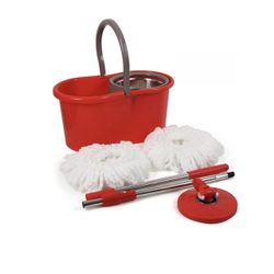 Spin Mop and Bucket with Wringer Set, 360° Spinning Mop and Bucket System with Double Cotton Tip Replacement Heads and Stainless Steel Adjustable Hand
