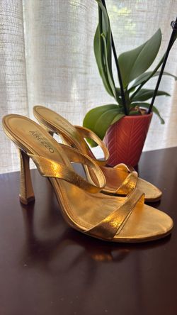 Arezzo Gold Metallic Strappy Heeled Mules Size EUR 36