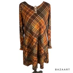 SZ 10 NWT PLAID RUFFLE SLEEVE SHIFT DRESS 0-ring Retro CHETTA B