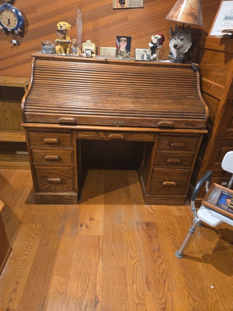 Solid Oak Roll Down Desk