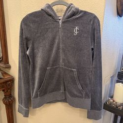 JUICY COUTURE Gray Embroidery Velour Y2K Zipped Hoodie Jacket Size Large