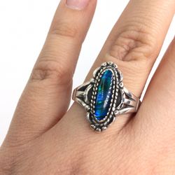 Sterling Silver Bright Blue Abalone Ring 