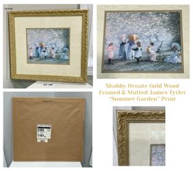 Shabby Ornate Gold Wood Framed & Matted James Tytler “Summer Garden” Print