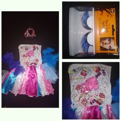 Katy Perry California Gurl Cupcake Candy Land Dress HALLOWEEN COSTUME sz ladies- md (w/blue eyelashes in box-never used)- $15 Obo